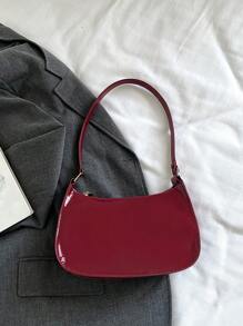 Minimalist Solid Color Shoulder Bag, Suitable For Women's Daily Commute, Fashionable Burgundy Bag