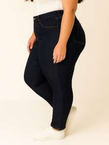 Stillger Moda Jeans Women's Plus Size Jeans With Elastane And High Waist - Màu xanh ngọc - Xem 3