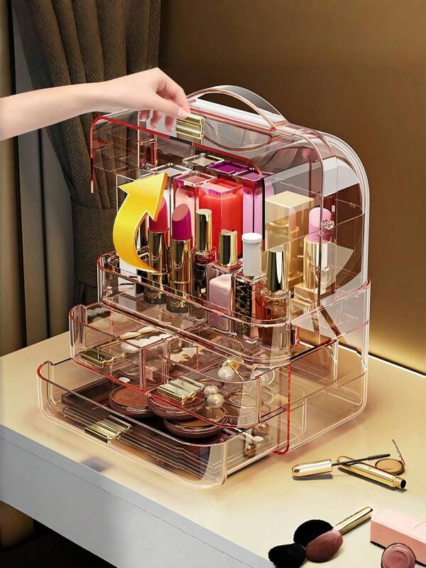 High-Quality Acrylic Makeup Organizer, Durable And Transparent, Drawer-Style Skincare And Cosmetics Storage Box, Dust-Proof Multifunctional Vanity Makeup Case