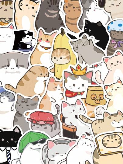55 Stücke süße Katzen Doodle Aufkleber, personalisierte DIY für Planer, Handyhülle, Notizbuch, Gitarre, Tasse, Sammelalbum, Tablet Dekoration