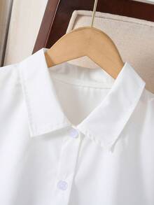 女童休闲百搭舒适碎花白色长袖衬衫，春夏新品，1件装 - 白色 - 查看 5