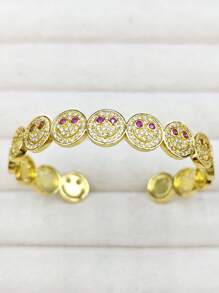 1 Stück modischer minimalistischer Herz-Kristall lächelndes Gesicht, kupfergoldplattierter kubischer Zirkonia Dekor, geeignet für Partywear