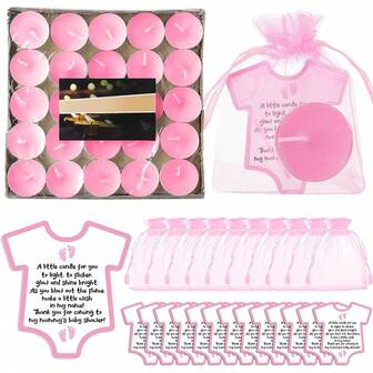 50 套婴儿洗礼派对蜡烛礼物，适合客人，可爱的茶灯蜡烛装饰，附有感谢卡，适合男孩女孩婴儿洗礼派对的欧根纱袋，性别揭晓礼物，婴儿洗礼派对，新娘洗礼派对，生日派对和节日装饰，适合作为派对礼物或礼品