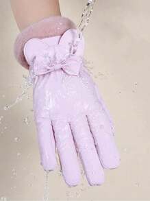 1 双纯色休闲优雅涤纶触屏全指手套，保暖衬里，时尚女士，适合日常穿着，冬季户外骑行 - A - 查看 3