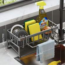 1pc Premium Kitchen Sponge Drainer Rack - Multifunctional Tabletop Dishcloth Steel Ball Sponge Storage Rack - Multipurpose Kitchen Countertop Organizer For Dishcloth, Detergent And Brush - Space-Saving Kitchen Storage Rack And Accessory - Multicolor - View 18