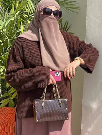 1pc Women's Solid Color Chiffon Soft Middle Eastern Face Veil, Arabic Conservative Elastic Band Solid Color Hijab, Suitable For Daily Use For Dress