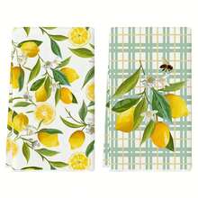 2/4pcs Lemon Print Kitchen Towels, Holiday Decorative Hand Towels, Soft Absorbent Drying Cloths, Kitchen Decor, Dining Table Decoration, Kitchenware, Home Decor