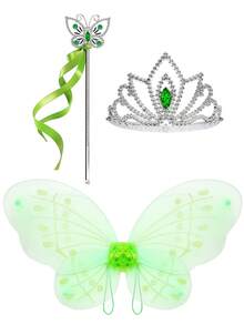 Light Up Dress For Girls Halloween Costume Toddler Fairy Dress & Wings Green Fairy Girls Costume Princess Ball Gown Kids Birthday Party Cosplay Dress Up - 綠 - 查看 7
