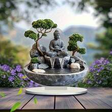 2D 平面波西米亚水晶喷泉带底座 - 雄伟的佛陀冥想设计，家居装饰牌匾，精湛的工艺，办公室装饰品，新年和圣诞节的理想礼物 | 2D 平面 0.3 厘米厚度 - 彩色 - 查看 4