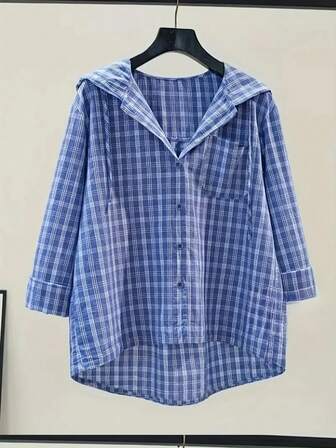 Camisa con capucha de estilo universitario casual y de talla grande para mujer, con estampado de parches y bolsillo, de un solo pecho, para primavera/otoño