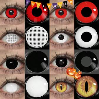  Eyeshare 1 par de lentes de contacto de color negro y blanco con diseño de fantasma para cosplay, lentes de contacto de color rojo de Drácula para maquillaje de vampiro, para uso anual, juegos de roles, eventos festivos, accesorios de anime, disfraces de Halloween y cosplay
