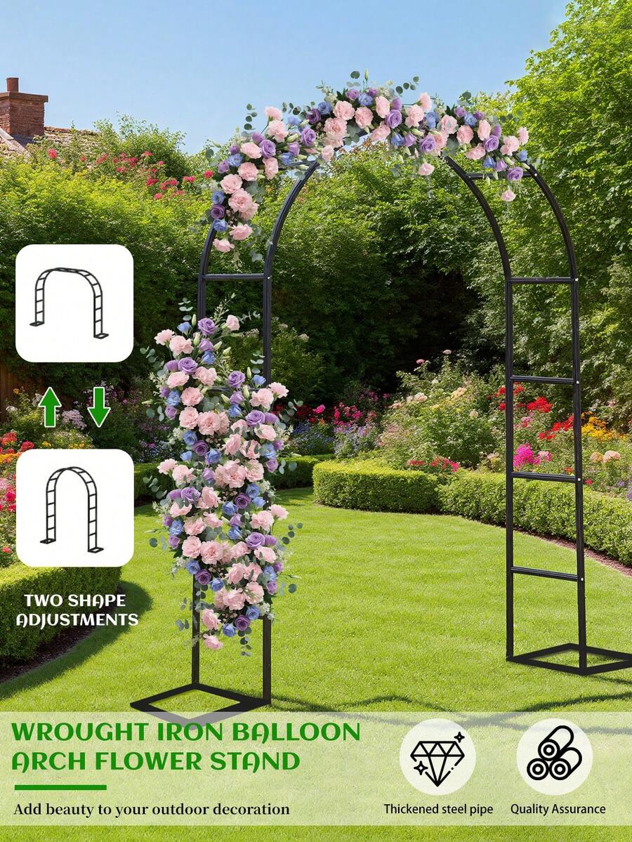 [Metal Garden Arch, Climbing Plants] 2 Sizes Metal Garden Arch - Wedding & Event Decoration, Garden Trellis For Climbing Plants, ,Bridal Party Decoration Wide Arbor, (Without Base/With Base),Assemble Freely - 1 Pack - Upgraded black & base - 查看 1