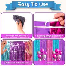 3 Pack 3.3x8.2 Feet Iridescent Transparent Foil Fringe Backdrop Curtains, Tinsel Streamers Birthday Party Decorations, Fringe Backdrop For Graduation Baby Shower Gender Reveal Disco Party-233418 - 61BluePinkandPurple - View 5