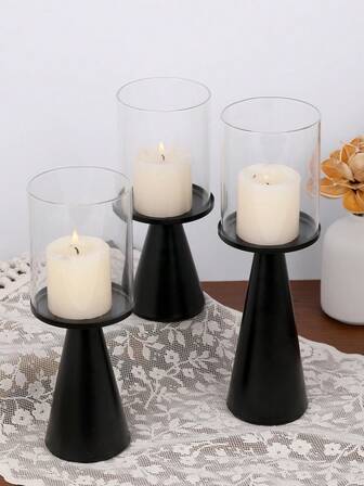 1 pieza/1 set Portavelas decorativo de estilo europeo moderno y creativo de metal, portavelas cilíndrico de unicolor para mesa, adecuado para bodas románticas, cenas a la luz de las velas, fiestas de cumpleaños, cenas familiares y decoración de mesa