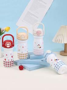 كوب قش جديد بمقبض، كوب عازل من الفولاذ المقاوم للصدأ، زجاجة مياه جميلة وقابلة للحمل للنساء، مناسبة للمدرسة والتخييم والرحلات