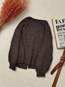 Women's Vintage Front Tie Long Sleeve Knit Cardigan, Warm & Versatile Sweater Jacket For Autumn/Winter