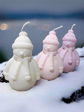 3D Cute Cartoon Christmas Snowman Aromatherapy Silicone Candle Mold DIY Knitted Hat Scarf Warm Snowman Gypsum Soap Cement Mold Christmas Elements Design Silicone Resin Mold Candle Holder Plaster Crafts Mold Home Festival Decoration Ornament