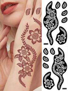Henna Stencil, Temporary Tattoo Stencil For Hand And Foot - Black - View 1
