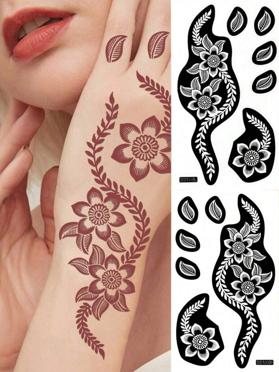 Henna Stencil, Temporary Tattoo Stencil For Hand And Foot - Black - View 1