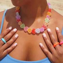 1pc Candy Color Heart Pendant Necklace, Women's Fashion Accessory, 2025 New Arrival - Colorful - View 2