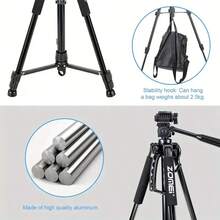 154.94 Cm Adjustable Lightweight Camera Tripod, Suitable For Cameras, Mobile Video Photography, Easy To Carry, Extendable Tripod, Smooth Adjustment For Travel Photography And Video Recording - Black - View 3