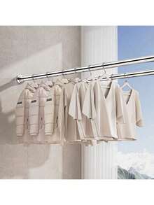 Upgraded Thickened Stainless Steel Clothes Drying Rod Wardrobe Rod, Multi-Section Splicing Rod, Adjustable Length Telescopic Rod, Can Hang Curtains, Suitable For Balcony Wardrobe Bedroom Dormitory Bay Window, Suitable For A Variety Of Wall Telescopic Rod, Home Wall Decoration - one-size - View 6