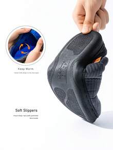 Pmoiste 男士灯芯绒条纹家居拖鞋，毛绒记忆棉，冬季室内保暖防滑家居拖鞋，2025 新款，男女通用，均码，灰色 - 灰色 - 查看 4