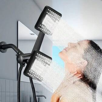 高流量二合一手持花洒套装，带延长软管和T型阀 - 坚固ABS材质，壁挂式，方形设计，提升浴室舒适度