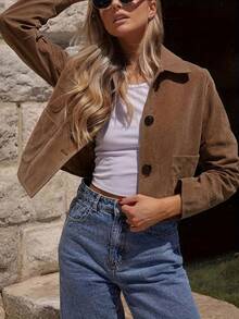 Áo khoác nữ cổ tròn màu trơn, túi khóa kéo phía trước, cổ áo thu đông mới, trang phục Halloween, trang phục Giáng sinh, thích hợp cho kỳ nghỉ, du lịch, công sở, tiệc tùng, hẹn hò, mặc hàng ngày, v.v. - màu nâu - Xem 3