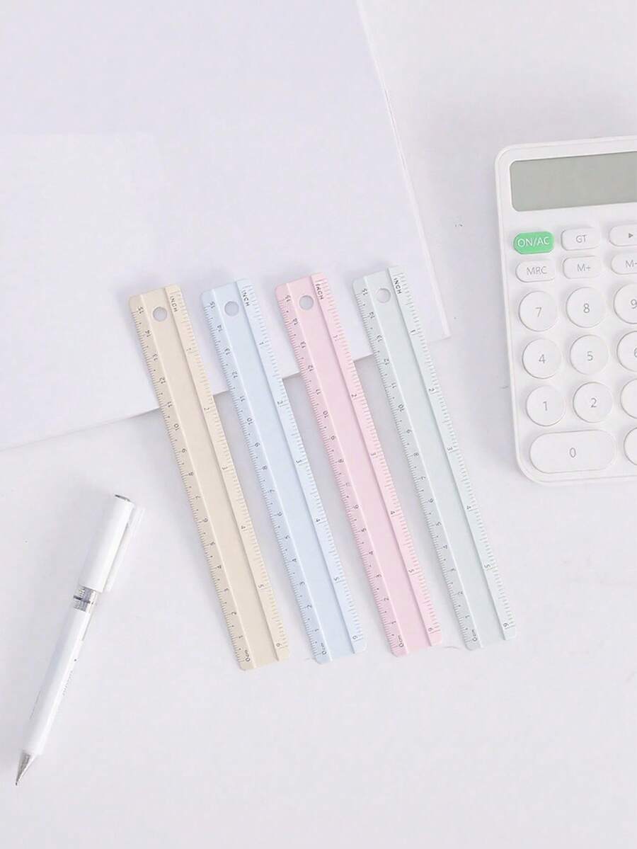 1pc/4pcs Of High-Quality Metal Aluminum Ruler - 15/20/30 Cm Available, Office Measuring Drawing Stationery, Student Supplies Ruler - Pink - View 1