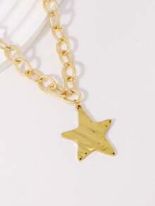 1 pieza Collar con colgante de estrella de mar de verano con cadena gruesa, adecuado para uso diario, fiestas, vacaciones y viajes de las mujeres (tratamiento de superficie de joyería desgastada) - Amarillo Oro - Ver 3