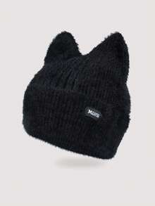 1 件儿童可爱猫耳钩针编织便帽，日常穿着，冬季