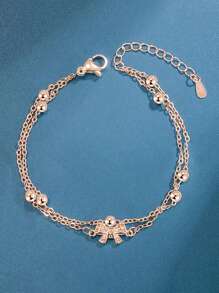 Clariva 1pc Exquisite & Luxury Double Layered Bow-Knot Design Bracelet Valentines Gifts - Rose Gold - View 7