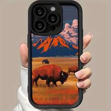 [Teléfono] Funda con diseño de vaca de la pradera, textura mate tipo escalera, agarre cómodo, ideal para hombres y mujeres. Compatible con phone 16/16 Pro/16 Plus/16 Pro Max/15/15 Plus/15 Pro/15 Pro Max/14/14 Plus/14 Pro/14 Pro Max/13/13 mini/13 Pro/13 Pro Max/12/12 mini/11 Plus/Pro/8/SE/XS/7 Plus/8 Plus. Un regalo perfecto para amigos, parejas y familiares. - Negro - Ver 1