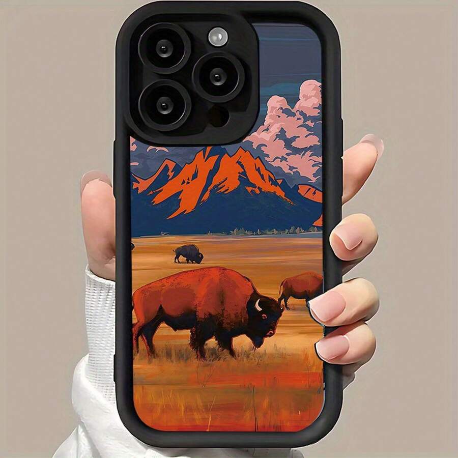 [Teléfono] Funda con diseño de vaca de la pradera, textura mate tipo escalera, agarre cómodo, ideal para hombres y mujeres. Compatible con phone 16/16 Pro/16 Plus/16 Pro Max/15/15 Plus/15 Pro/15 Pro Max/14/14 Plus/14 Pro/14 Pro Max/13/13 mini/13 Pro/13 Pro Max/12/12 mini/11 Plus/Pro/8/SE/XS/7 Plus/8 Plus. Un regalo perfecto para amigos, parejas y familiares. - Negro - Ver 1