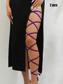 1pc Leg Chain With Elastic Strap, Black Color, Multi-Layer, Personalized, Sexy, Harajuku Style