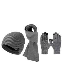 3件套秋冬新款保暖配饰简约纯色针织帽长围巾触屏手套时尚百搭又舒适 - 彩色 - 查看 10