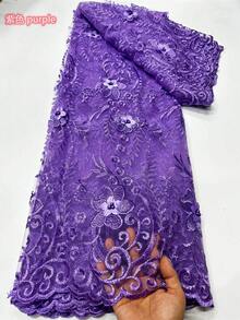 新款非洲蕾丝面料，镶嵌大颗钻石和珍珠，瑞士雪纺流苏蕾丝。高品质时尚法式雪纺蕾丝饰边面料，2026新款，适合婚礼和派对，1码/5码。