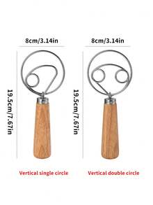 1 件木柄面粉筛、丹麦面团搅拌器、不锈钢线圈搅拌器工具 - 彩色 - 查看 2