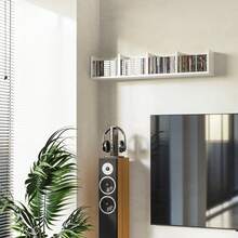 HOMCOM Wall Mount 84 CD / 56 DVD/Blu-Ray/ Media Storage Rack 4 Cubes Wooden Shelf Organizer Unit Bookcase Display (White) - White - View 2