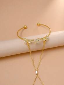 Pulseira de zircônia com anel de articulação, joia elegante para casamento e noivas para mulheres - Ouro - Ver 3