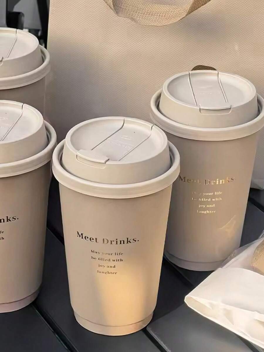16-Ounce 20/50 Sets Of Disposable Milk Tea-Colored Paper Cups With LIDS And Gold-Embossed Fonts, Suitable For Both Hot And Cold Beverages, Including Milk Tea, Coffee, Tea, Refreshing Drinks, And Chilled Beverages - Lạc đà - Xem 1