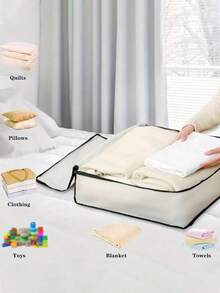 1pc Transparent Underbed Storage Box, Waterproof & Moisture-Proof Rectangular Storage Bag, Multi-Purpose For Clothes, Luggage, Moving Packing Items, Transparent Zipper Closure, Suitable For Travel And Home Use, Open-Top Storage Box, Back To School, Underbed Storage, Wardrobe Organization - Multicolor - View 8