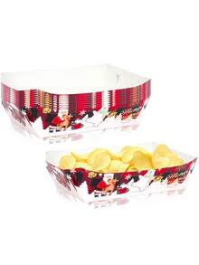 10pcs/20pcs/50pcs Christmas Paper Food Trays, Christmas Party Supplies, Red Plaid Santa Claus Reindeer Merry Christmas Snack Serving Trays, Boat-Shaped Trays, Christmas Food Boats, Popcorn Bowl Holders, Winter Holiday Christmas Decor - Multicolor - View 2