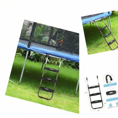 3-Step Trampoline Ladder With Anti-Slip Steps, Iron & PP, 220Lbs Capacity, Black Gold, Universal Hook For All Users