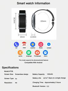 2025 New Model Screenless Ultra-Light Unisex Smart Bracelet, Call Reminder, 100+ Sports Modes, IP68 Waterproof, Alarm Clock, Camera, Pedometer, Compatible With Android/IOS, Suitable For Sports, School, Daily Wear, And Gifting