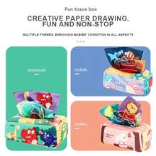 1 套 10 件婴儿纸巾盒玩具 - 蒙特梭利设计柔软毛绒纸巾盒玩具，适合 6-12 个月婴儿，柔软填充，可重复使用的丝质围巾，培养宝宝的精细运动技能，高对比度皱纹感官玩具，包括 3 张发声纸和 6 条围巾，适合男孩和女孩的早教生日礼物（部分配件颜色随机）