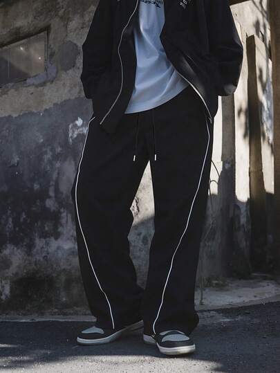 Pantalon décontracté pour hommes à jambes droites, coupe ample, avec rayures et couleurs contrastées. Polyvalent pour le printemps, l'automne, le quotidien, les sports et le style de rue