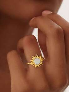 1 件 S925 纯银简约优雅时尚太阳戒指，适合女士聚会旅行约会佩戴，最佳节日礼物，精美珠宝礼品 - 墨戒指 - 查看 1