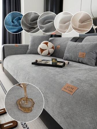 1pc Solid Color Waterproof Sofa Cover, Leather Label Design, Anti-Slip Backing, Pet-Friendly Non-Shedding Sofa Protector, Suitable For Bedroom, Living Room, Office Home Decor, Fits Single, Loveseat, 3-Seater, 4-Seater And Sectional Sofas